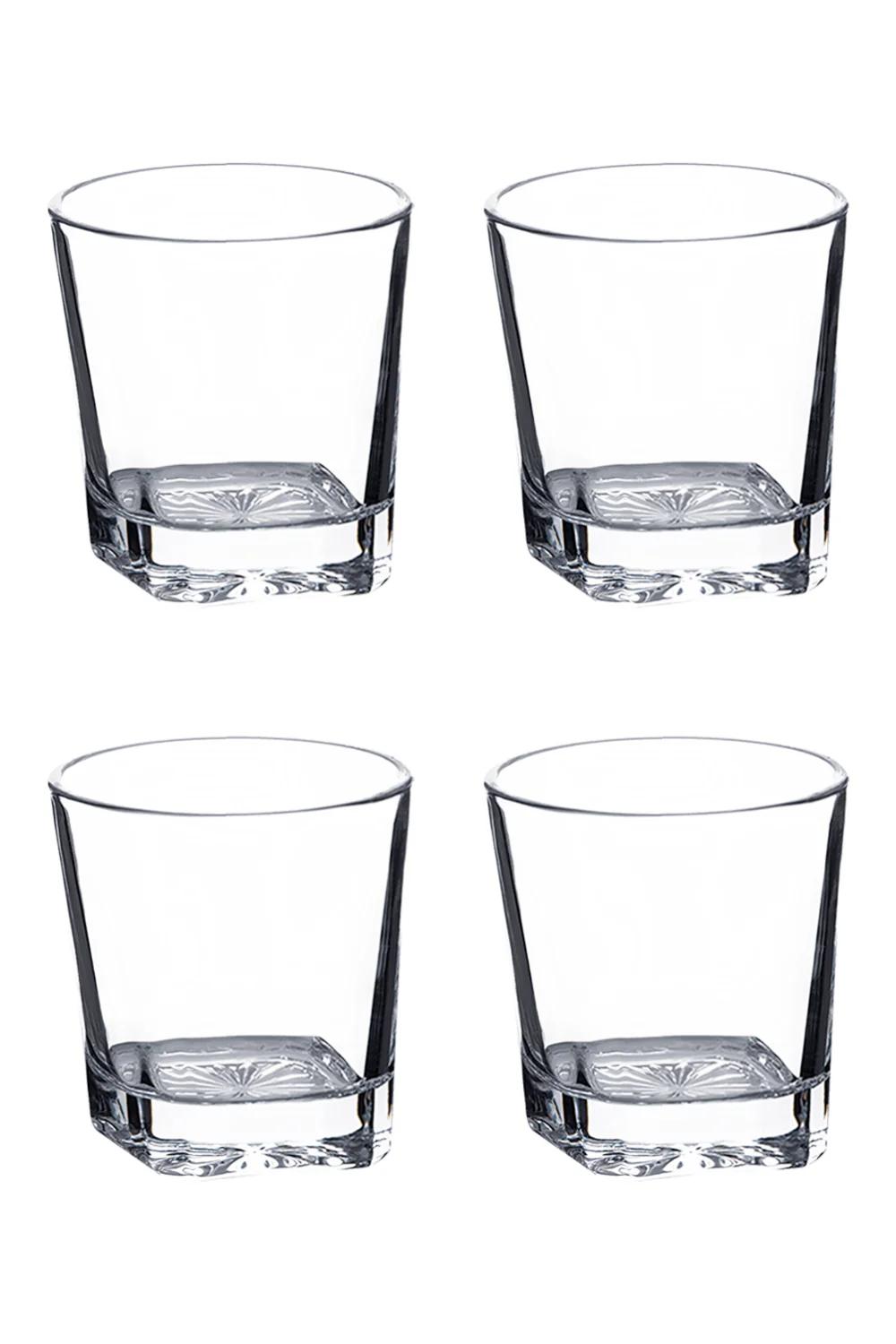 Four 11 oz. Square Rocks Glasses in Black Gift Box